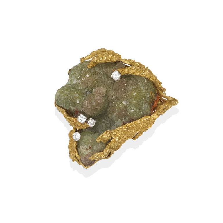 18k gold, diamond and gem-set brooch