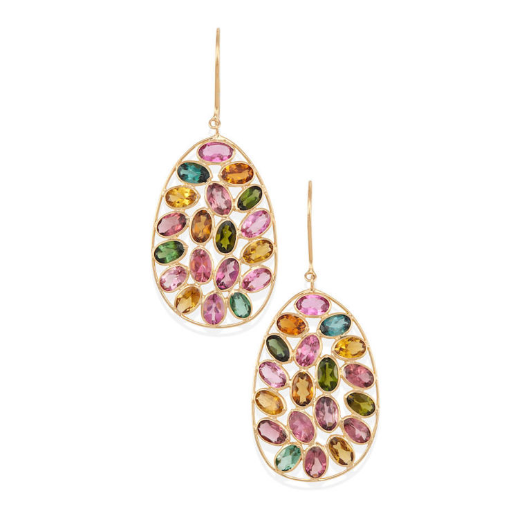 18k gold and multi-color tourmaline pendant earrings