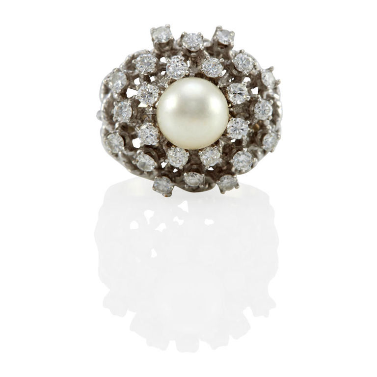 14k gold pearl and diamond ring