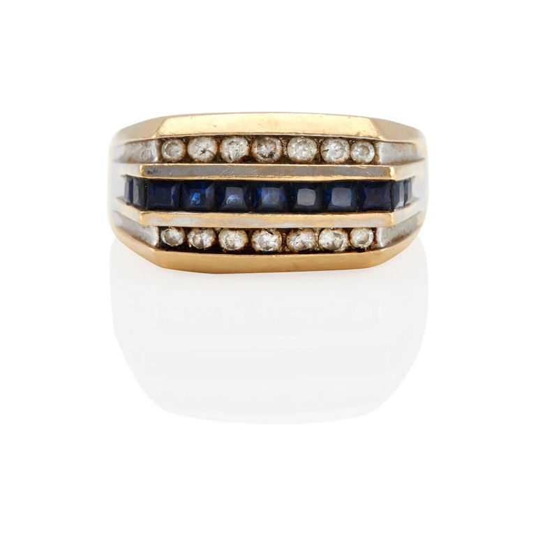 14k gold diamond and sapphire channel set ring