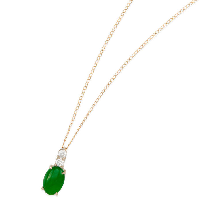 Gold jade and diamond pendant necklace