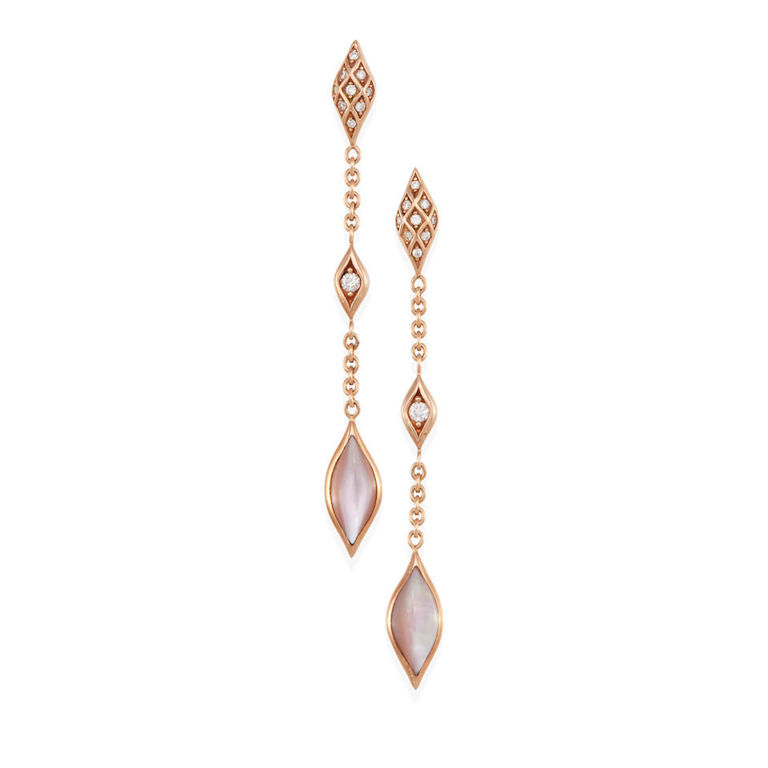 KABANA: 14k gold, mother-of-pearl and diamond drop earrings