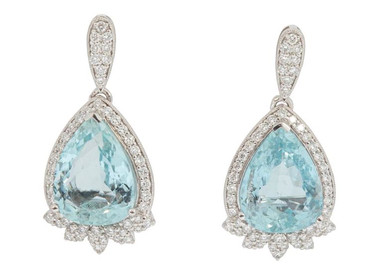 950 platinum aquamarine and diamond dangle earrings