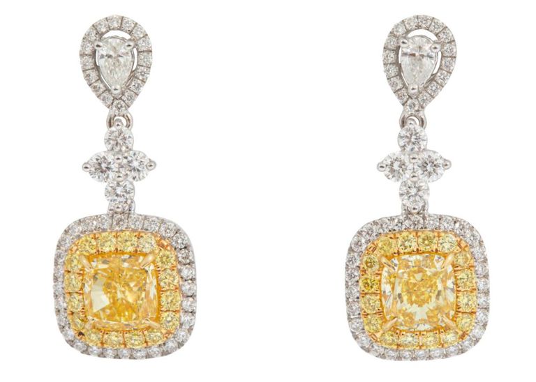 18k two-tone gold diamond dangle earrings