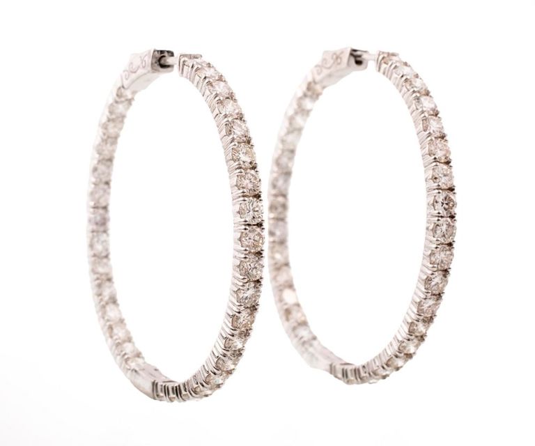 14k white gold diamond hoop earrings