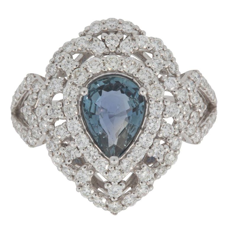 950 platinum blue sapphire and diamond ring