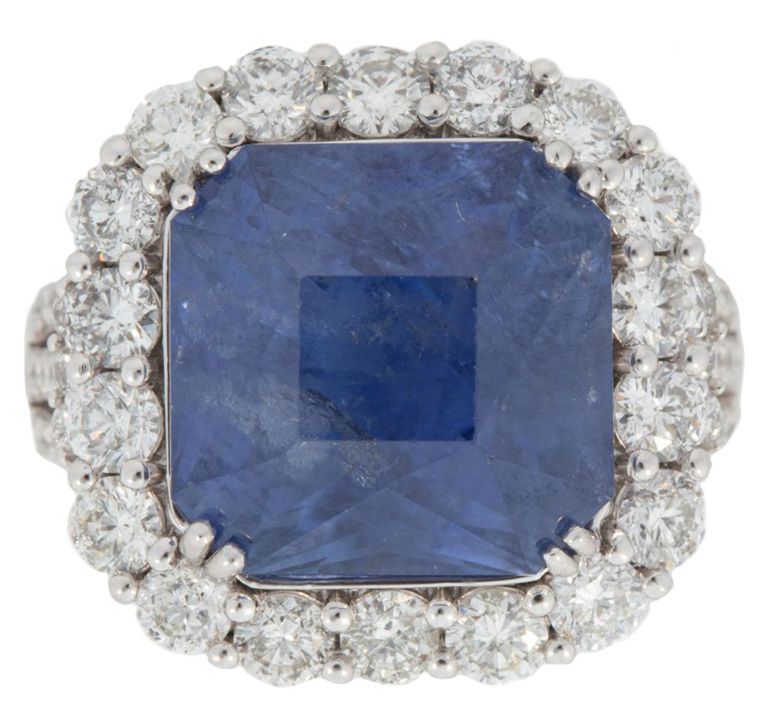 Platinum sapphire and diamond ring