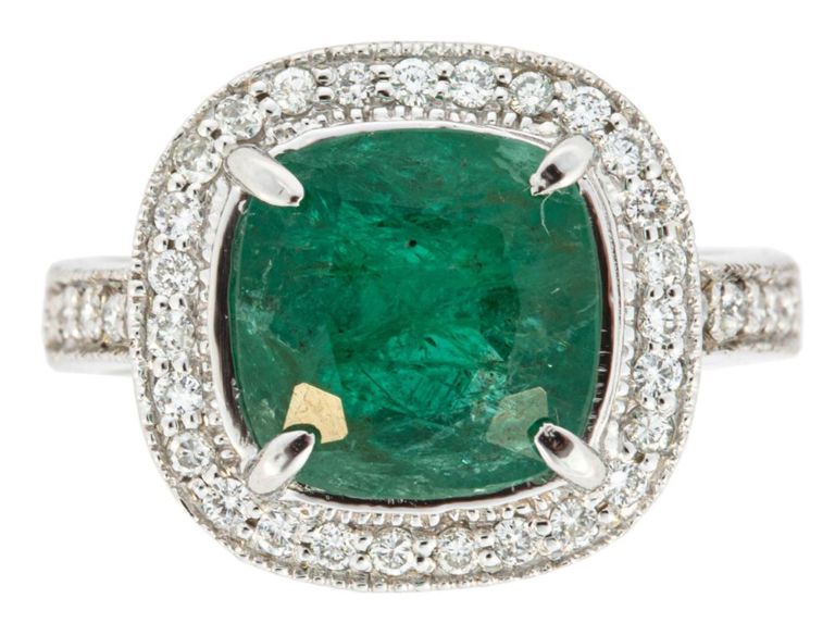 14k white gold emerald and diamond ring