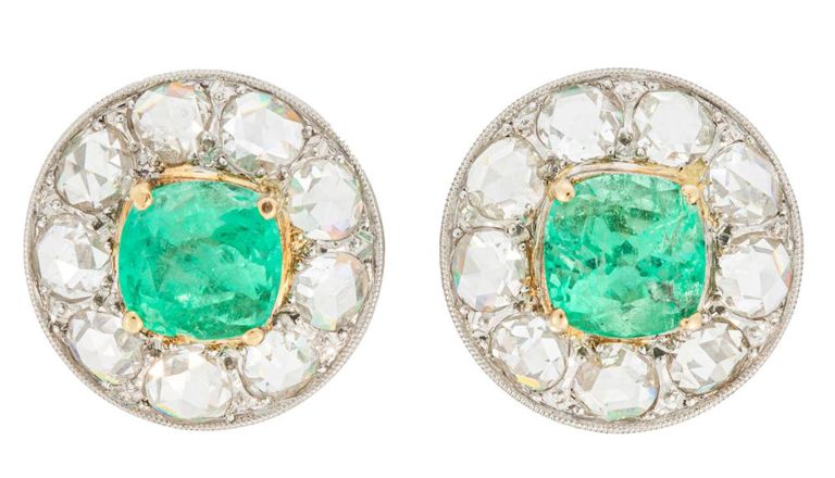 18k white gold emerald and diamond earrings