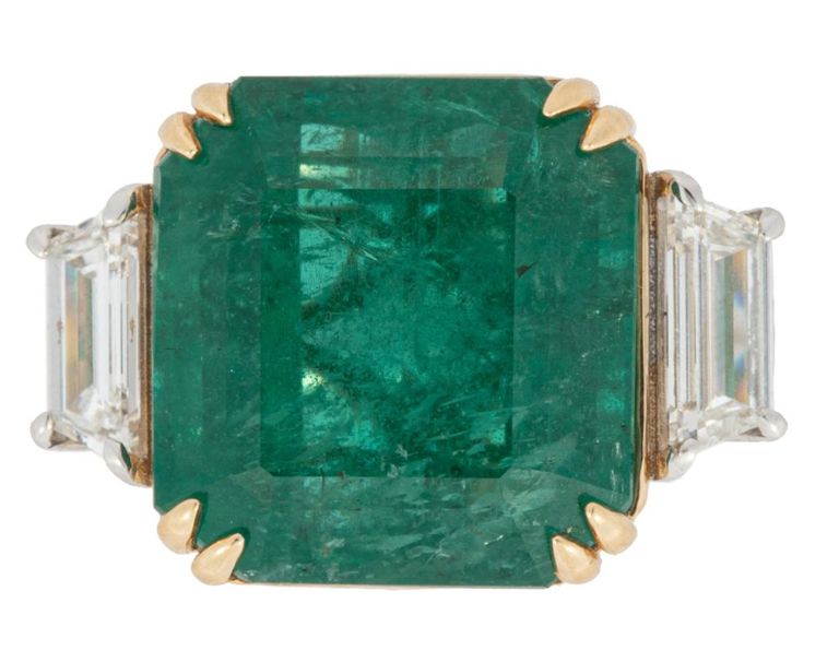 18k two-tone gold emerald and diamond ring