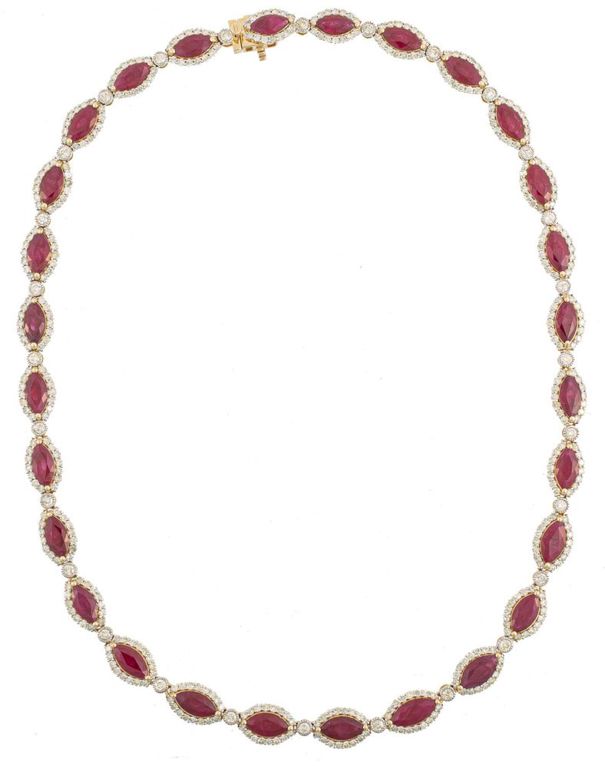 14k yellow gold ruby and diamond necklace