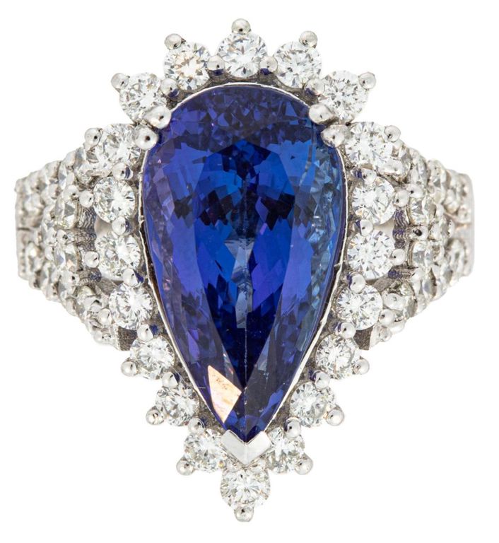 Platinum tanzanite and diamond ring
