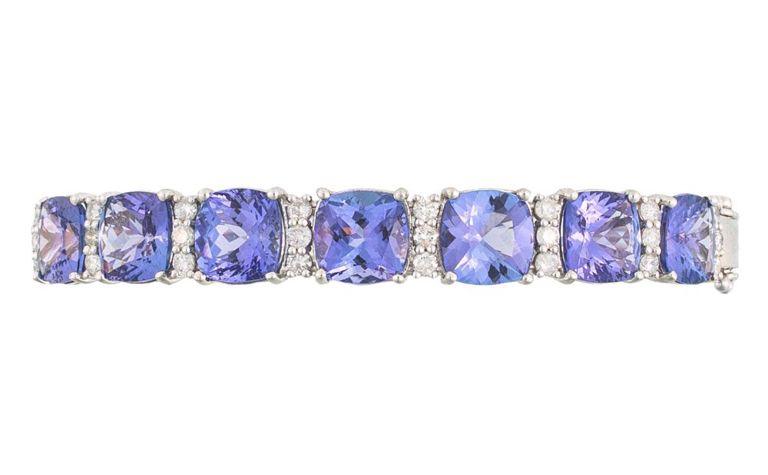 Platinum tanzanite and diamond bangle bracelet