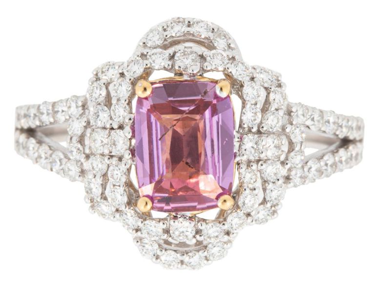 18k white and yellow gold pink sapphire and diamond ring