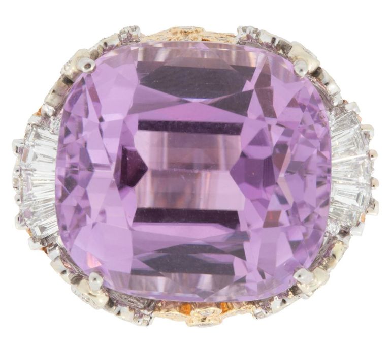 14k white, yellow and rose gold kunzite and diamond ring