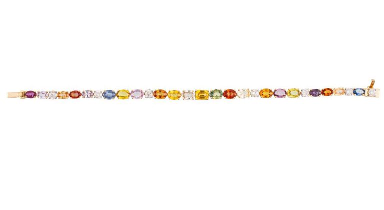 14k yellow gold multicolor sapphire and diamond bracelet