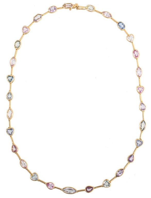 14k yellow gold multicolored sapphire necklace
