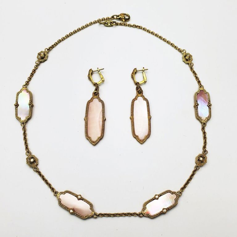 Judith Ripka 18k gold diamond and pink stone jewelry set