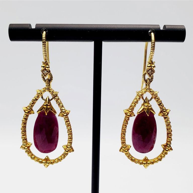 Judith Ripka 18k gold and purple stone earrings
