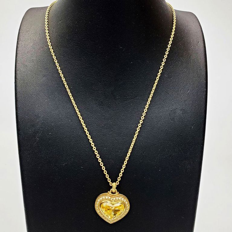 Judith Ripka 14k gold diamond and yellow stone heart pendant necklace