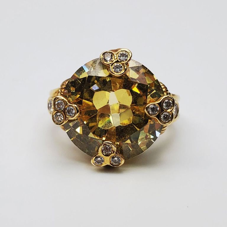 Judith Ripka 14k gold diamond and yellow stone ring