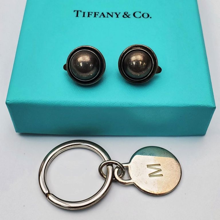 Georg Jensen sterling silver earrings and Tiffany & Co. sterling silver keychain
