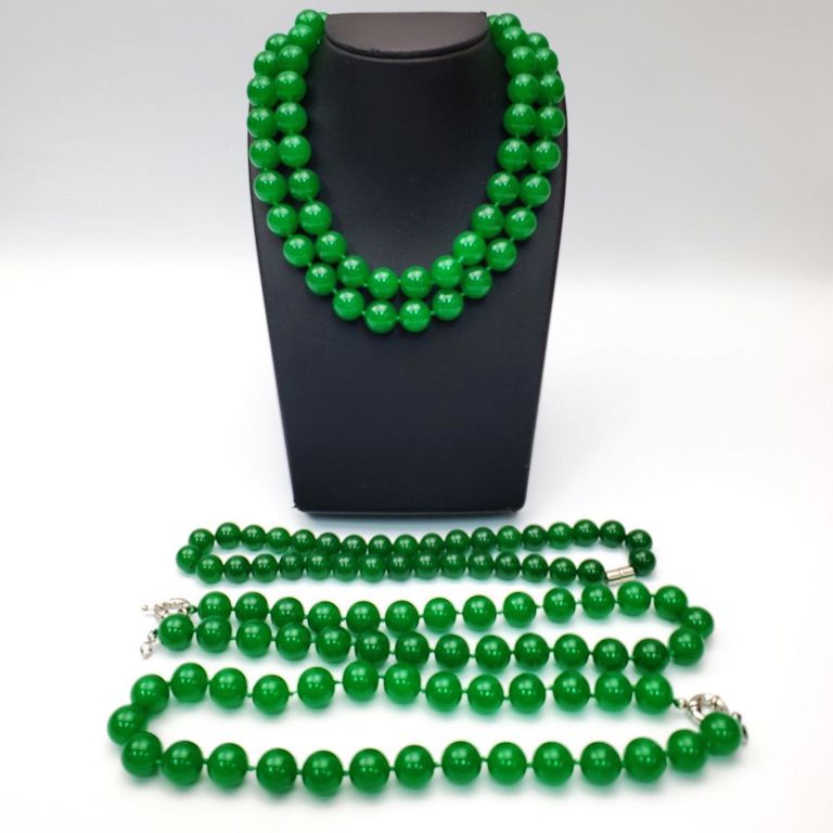 Lot of 5 green agate beaded necklaces