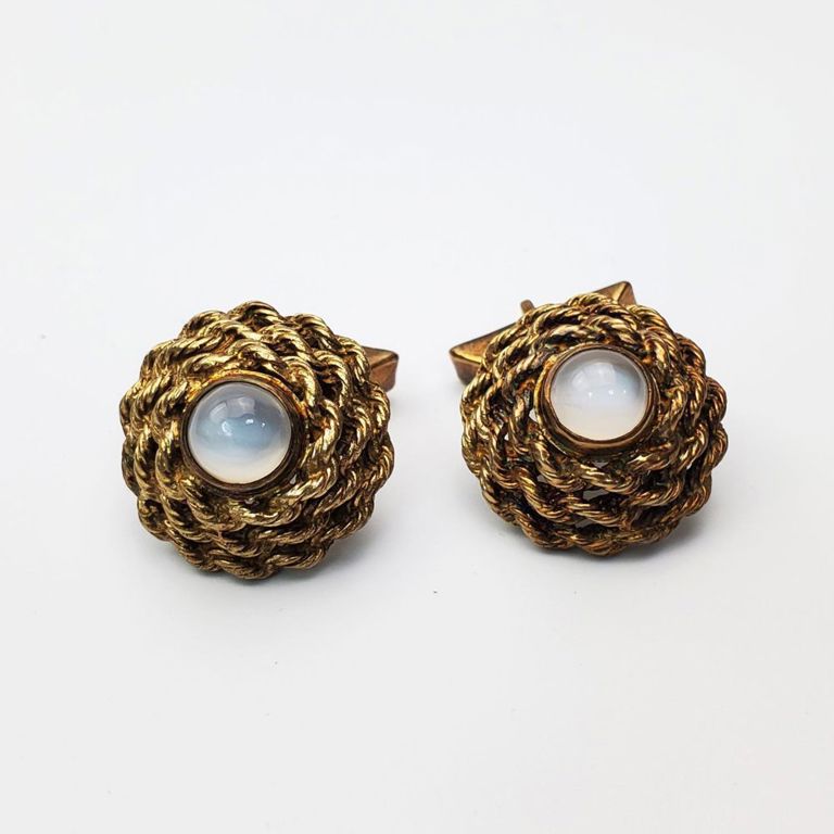 Celia Harms Mexican gilt silver and moonstone cufflinks