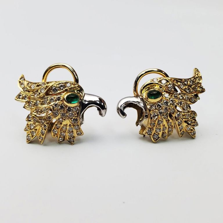 18k gold diamond and emerald clip back earrings with 14k gold clasps