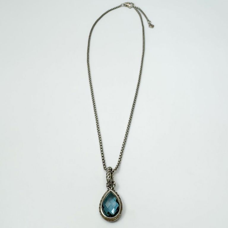 David Yurman sterling silver and blue stone pendant necklace