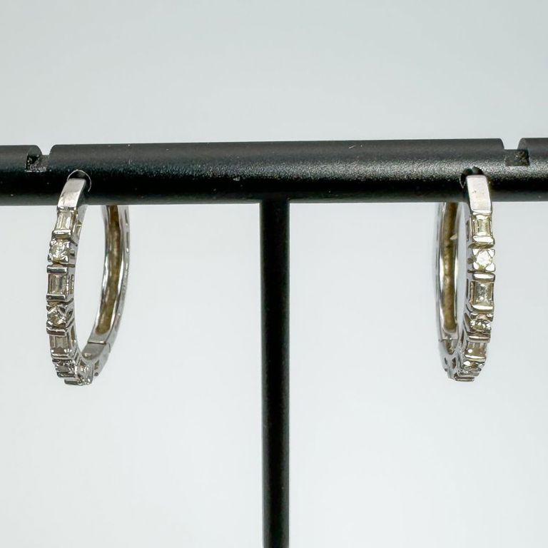 14k white gold and diamond hoop earrings