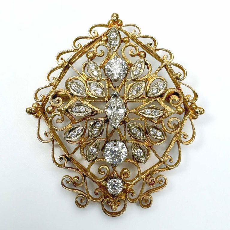 14k gold and diamond brooch pendant