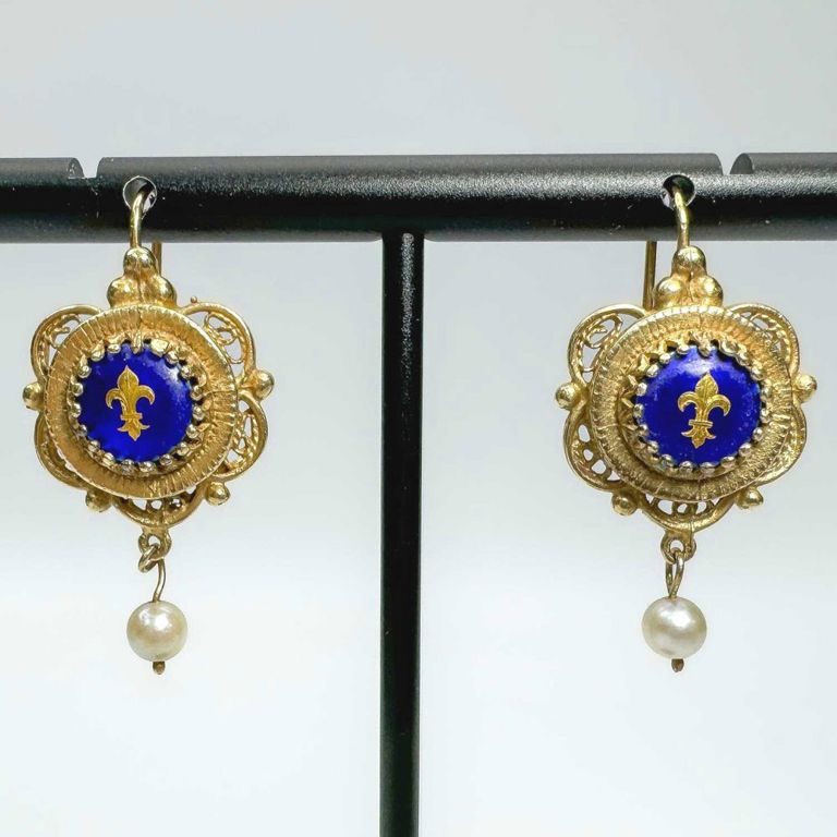 Victorian 14k gold enamel and pearl earrings