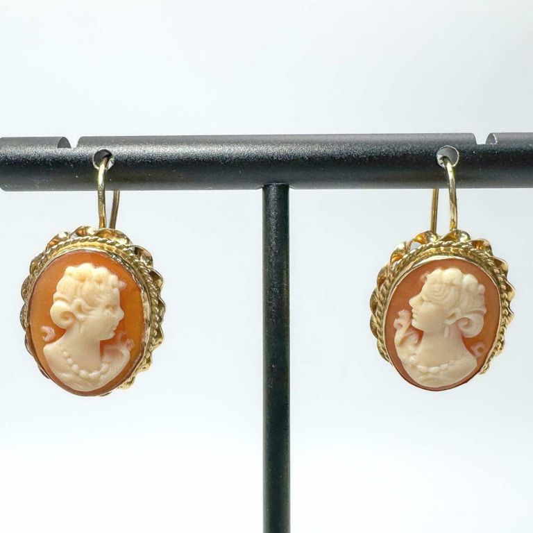 14k gold and cameo earrings