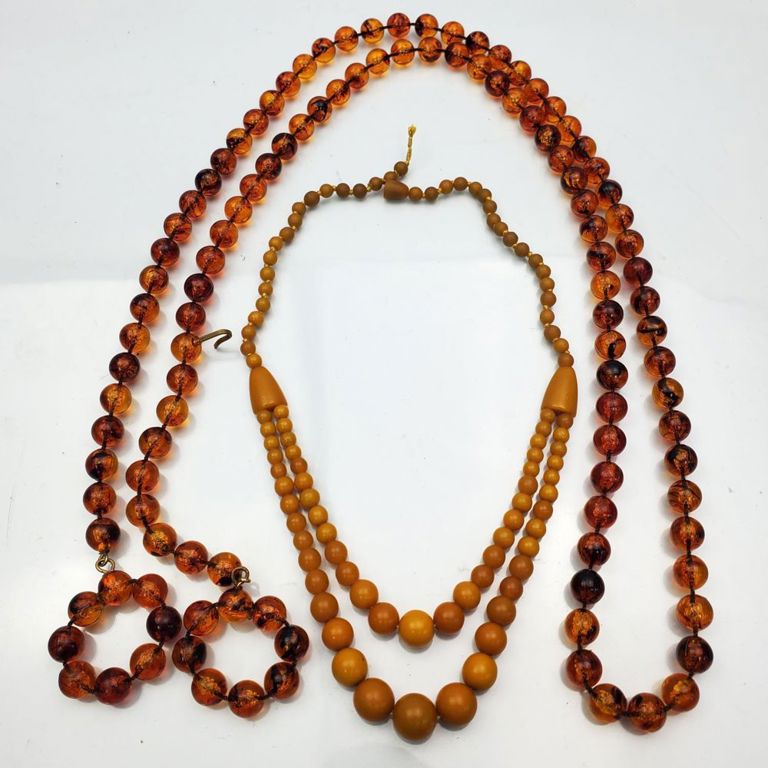 Lot of 2 amber beaded necklaces