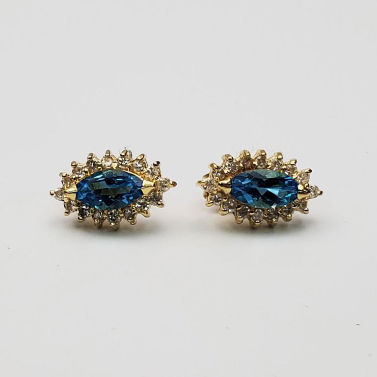 14k gold earrings with diamonds and aquamarine