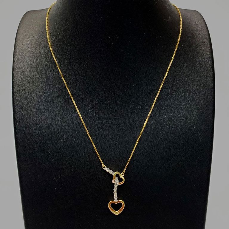 14k gold double heart necklace with diamonds
