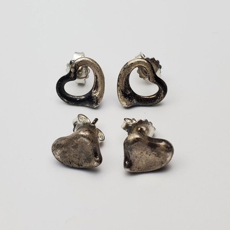 2 pairs of Tiffany & Co sterling silver Elsa Peretti heart earrings