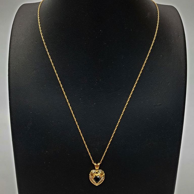 14k gold heart pendant necklace with diamonds and sapphire
