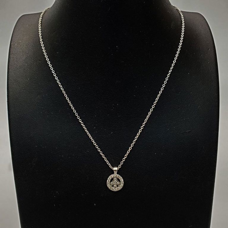14k white gold peace sign pendant necklace with diamonds