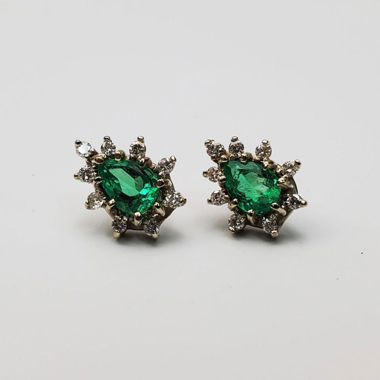 14k gold earrings with diamonds and emeralds