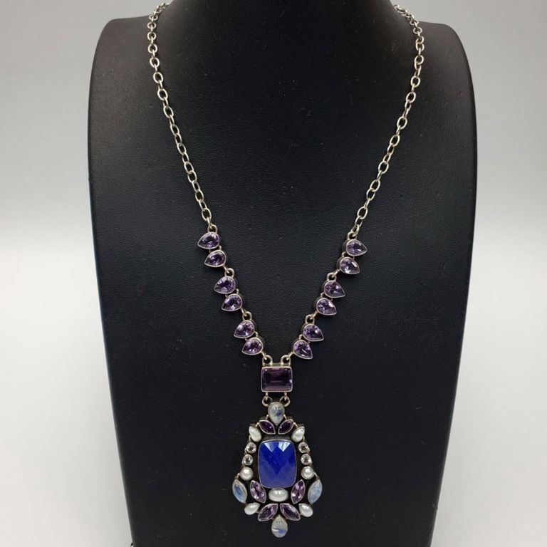 Sterling silver necklace with amethyst and topaz
