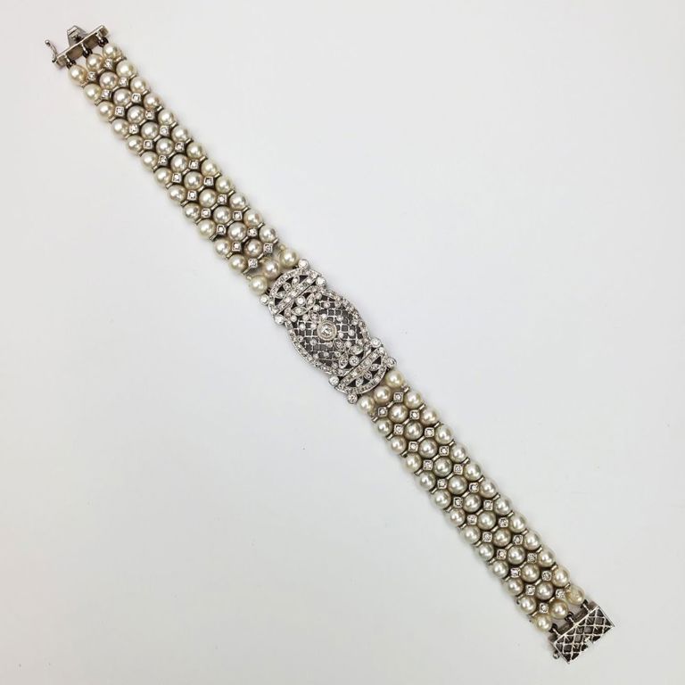 18k white gold bracelet with diamonds and pearls