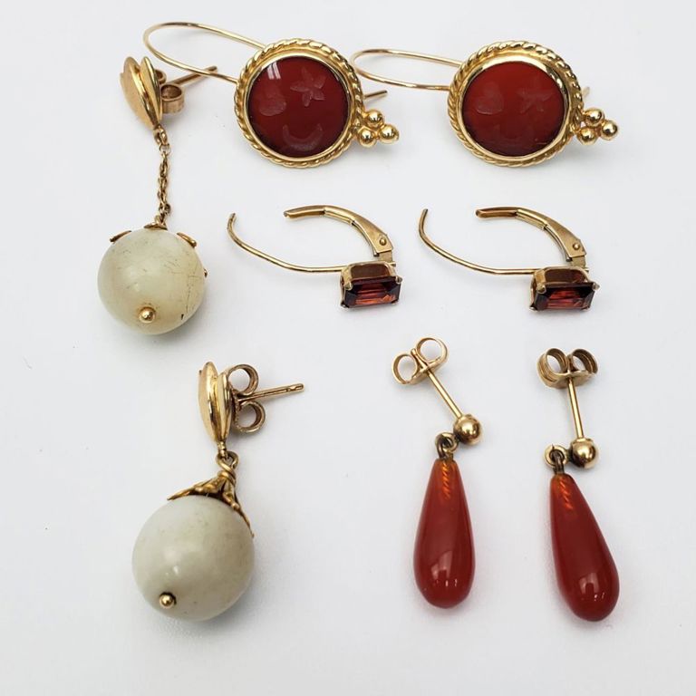 Lot of 4 pairs of 14k gold earrings with semi-precious stones