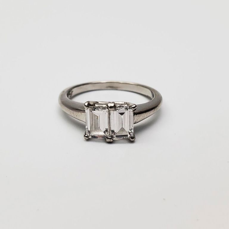 Platinum ring with double diamonds