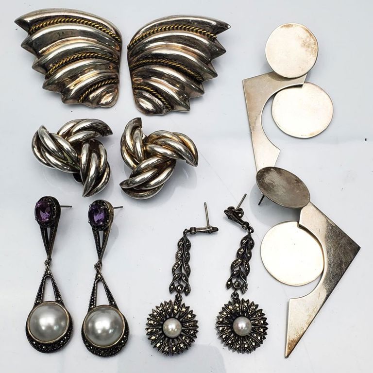 Lot of 5 pairs of vintage sterling silver earrings