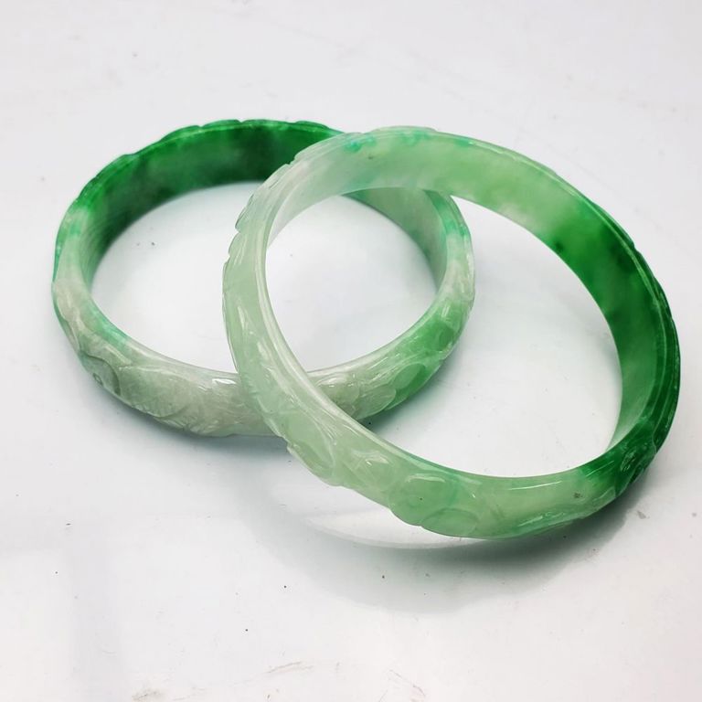 Pair of vintage jade or hard stone bracelet bangles