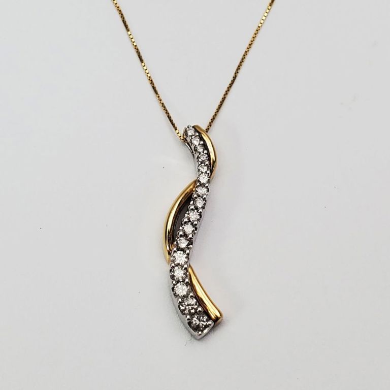 14k white and yellow gold diamond pendant necklace