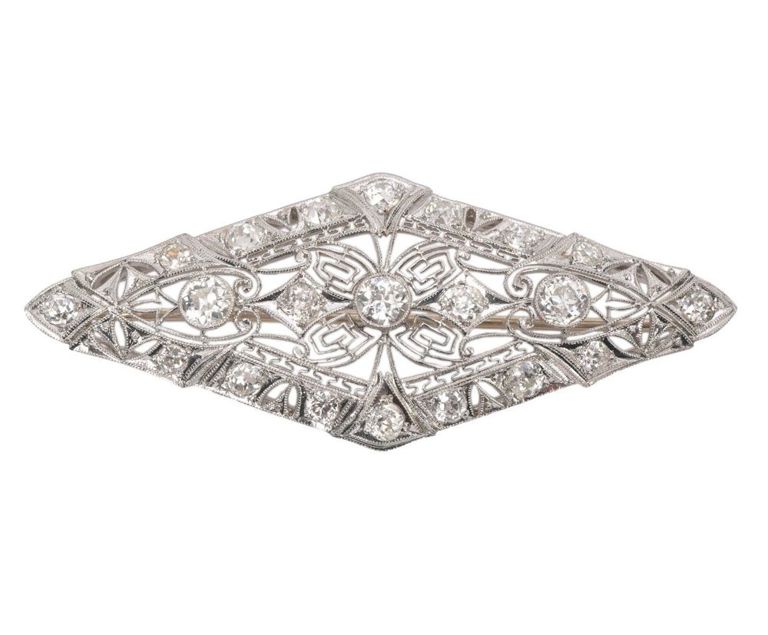 Antique Art Deco platinum filigree brooch