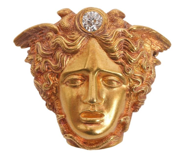 Antique Art Deco 18k yellow gold Medusa pendant/brooch